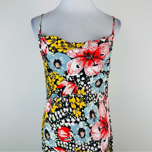 Anthropologie Elyse Floral Byas Cut Slip Dress Side Slit Midi Dress Size XS - Picture 4 of 12
